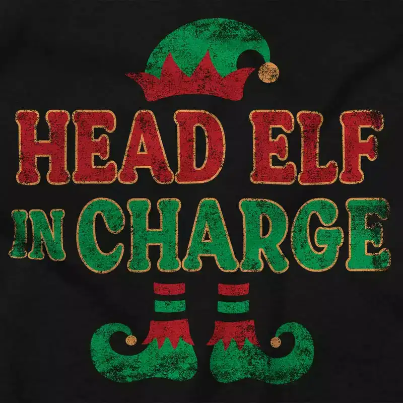 Xmas Christmas Head Elf In Charge Graphic T Shirt Men or Women Brisco Brands
