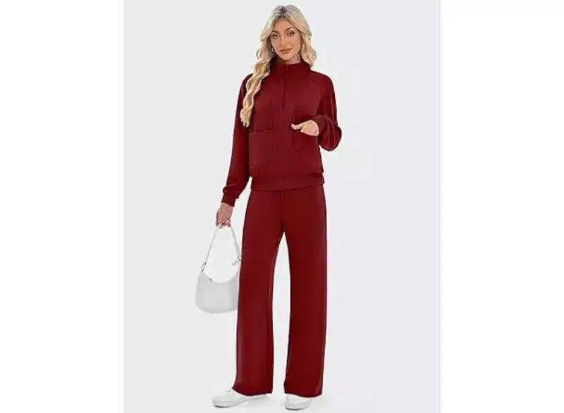 SHESHOW Women 2 Piece Outfits Set Half Zip Sweatshirts Wide Leg Sweatpant Matching Set Tracksuit with Pockets XS-XXL
