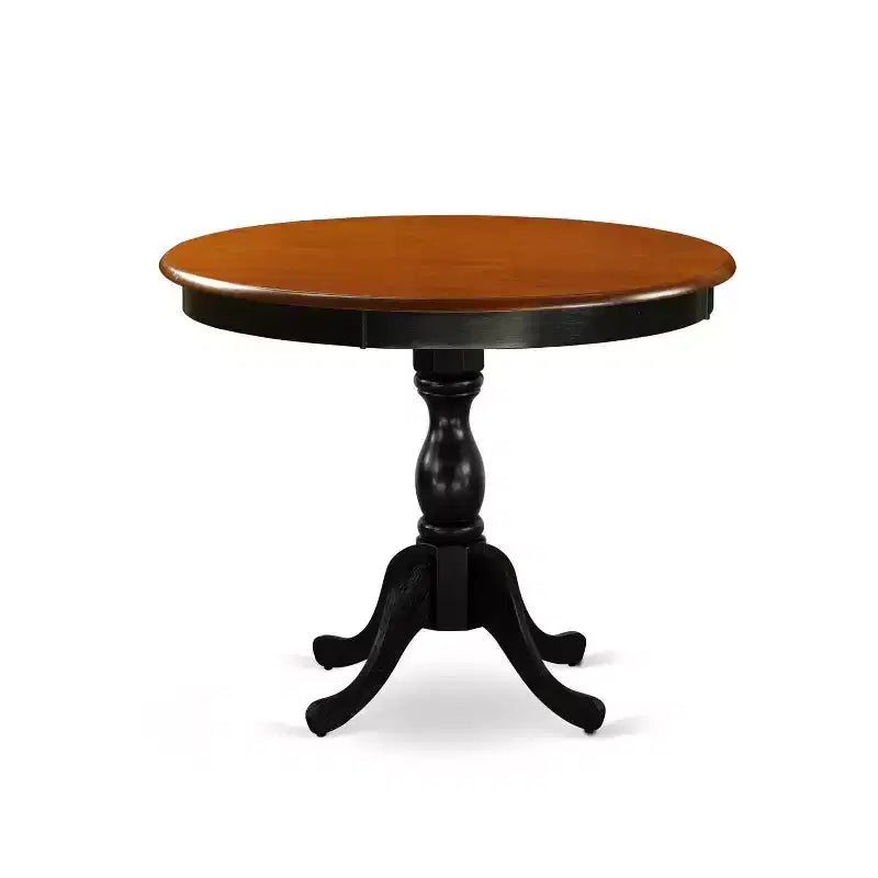 5-Piece Round Black and Cherry Finish Solid Wood Top Dining Table with 4 Upholstered Chairs