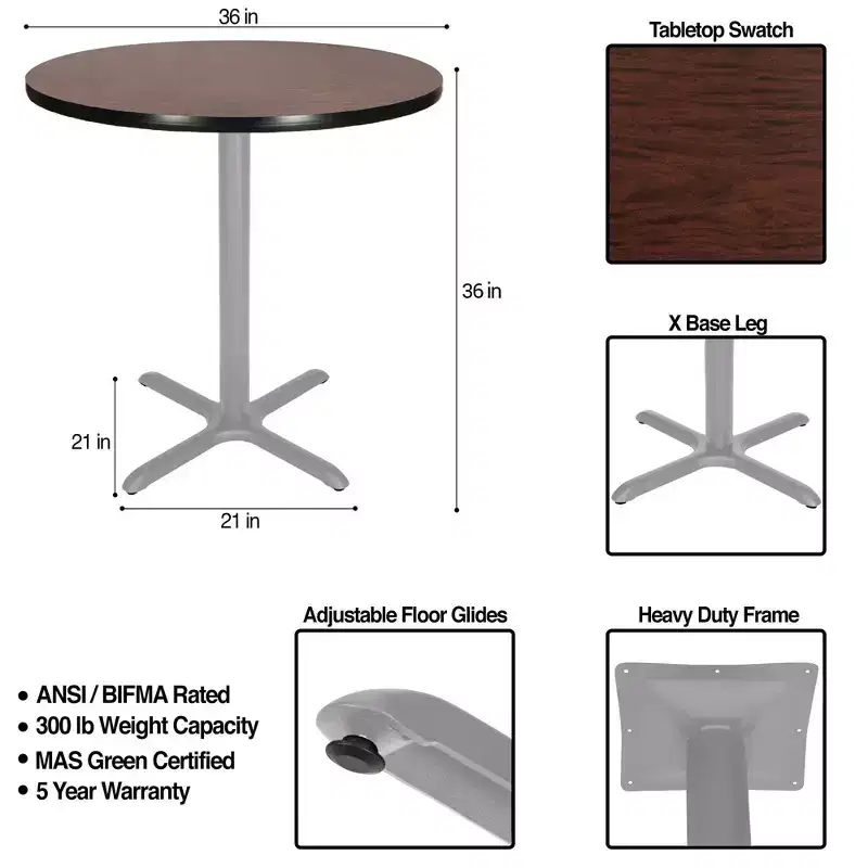 Hampden Furnishings 36" Bennet Collection Round with X Base Dining Table Gray/Mahogany