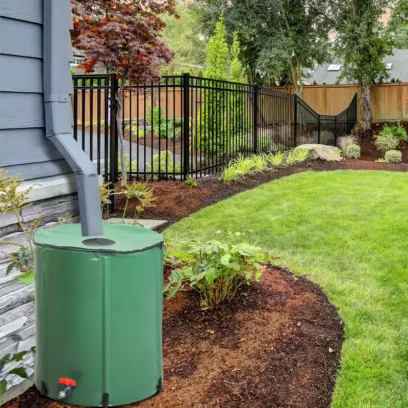 NAYSAYE Rain Barrel 50 Gallon Green PVC Foldable Water Collection Container with Spigot for Garden Use, Green, 25.98*23.62*27.56
