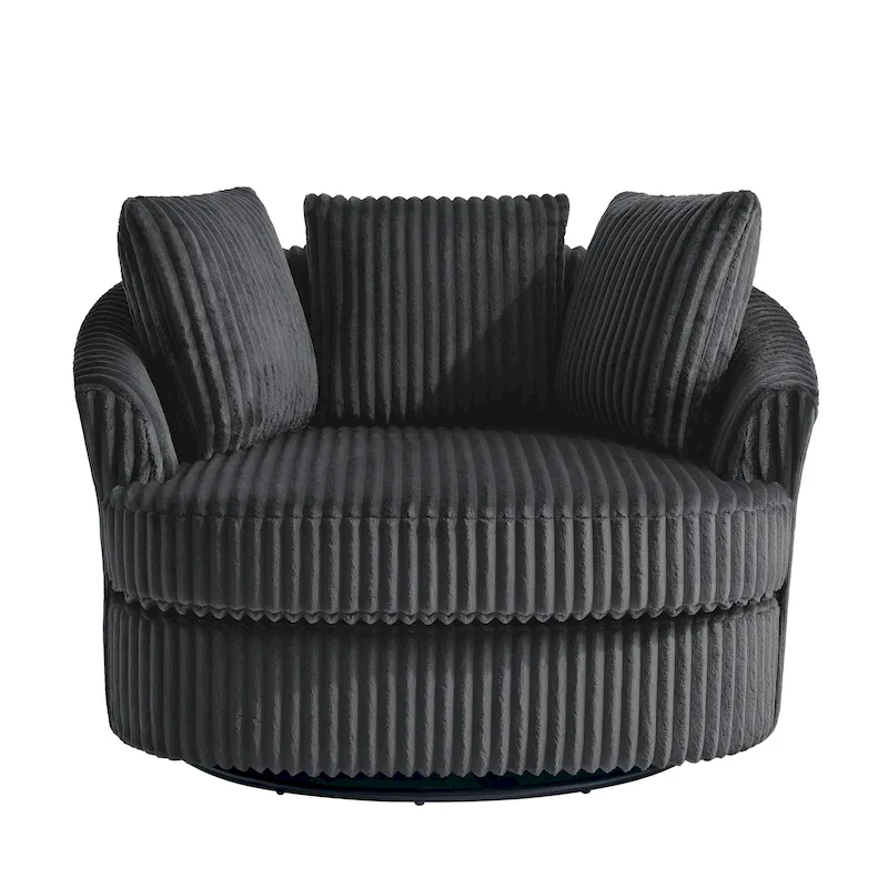 Oversized 43 W Plush Corduroy Recessed Arm Swivel Barrel Chair