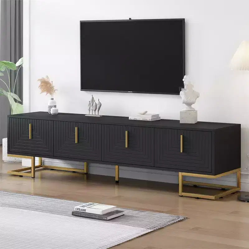 TV Stand, Mid Century Modern Entertainment Center with Storage, Adjustable Shelves, Waveform Panel Wood TV Console Table Media Cabinet