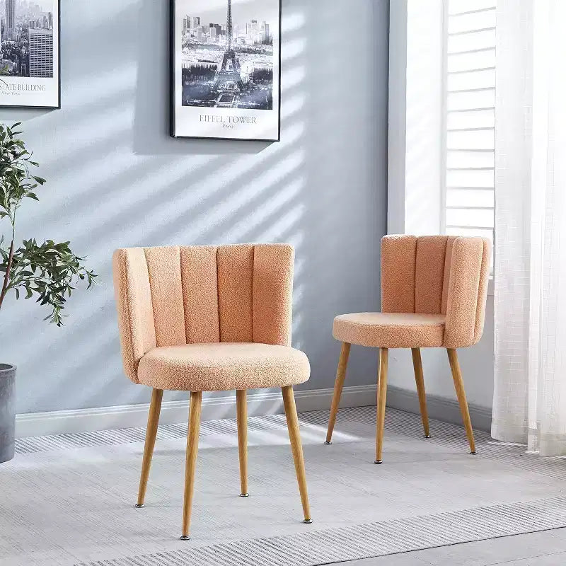 Set of 3 Dining Chairs,Modern Shorthair Upholstered Side Chairs with Armless Design,Iron Tube Wood Color Legs,Perfect for Kitchen,Living Room,or Cafe