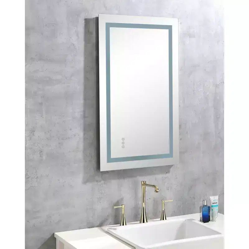 Okak Anti-Fog Bathroom Mirror with Memory and 3 Colors, Vanity Mirror with Stepless Dimmable, Wall Mirror for Bathroom, Living Room