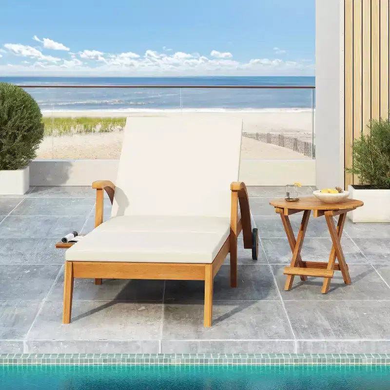 Christopher Knight Home Fred Outdoor Acacia Wood Adjustable Chaise Lounge and Accent Table