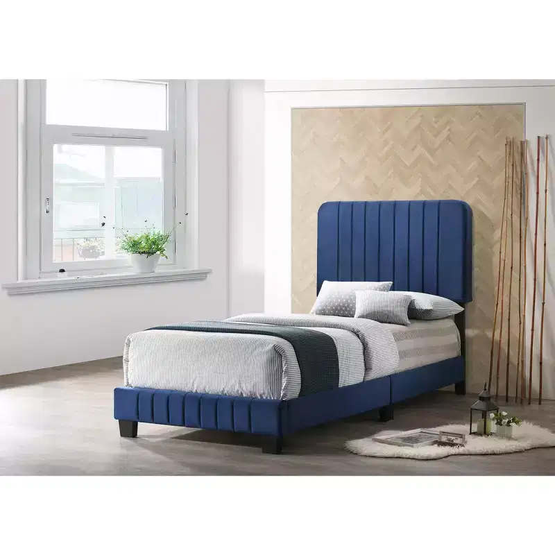 Passion Furniture Lodi Velvet UpholsteChannel Tufted Twin Panel Bed