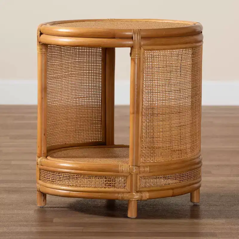 bali & pari Louis Rattan End Table Light Honey: No Assembly, Round Wicker Side