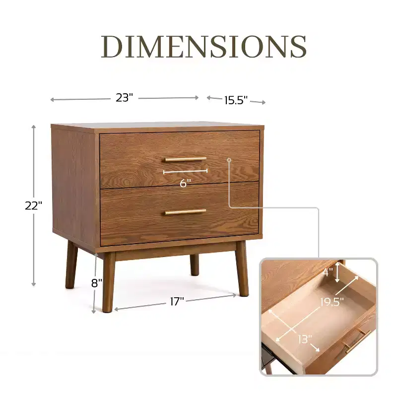 HOMES: Inside + Out 3pc Queen Riverstone Mid-Century Modern Bedroom Set with 2 Nightstands Walnut