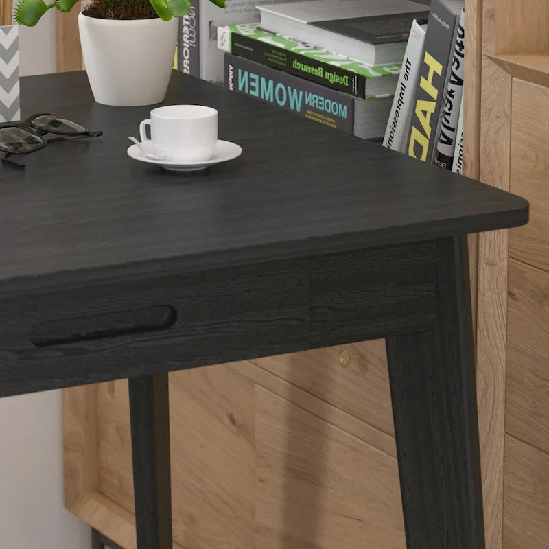 39.4 Inch Simple Writing Desk with Drawers and Solid Wood Legs