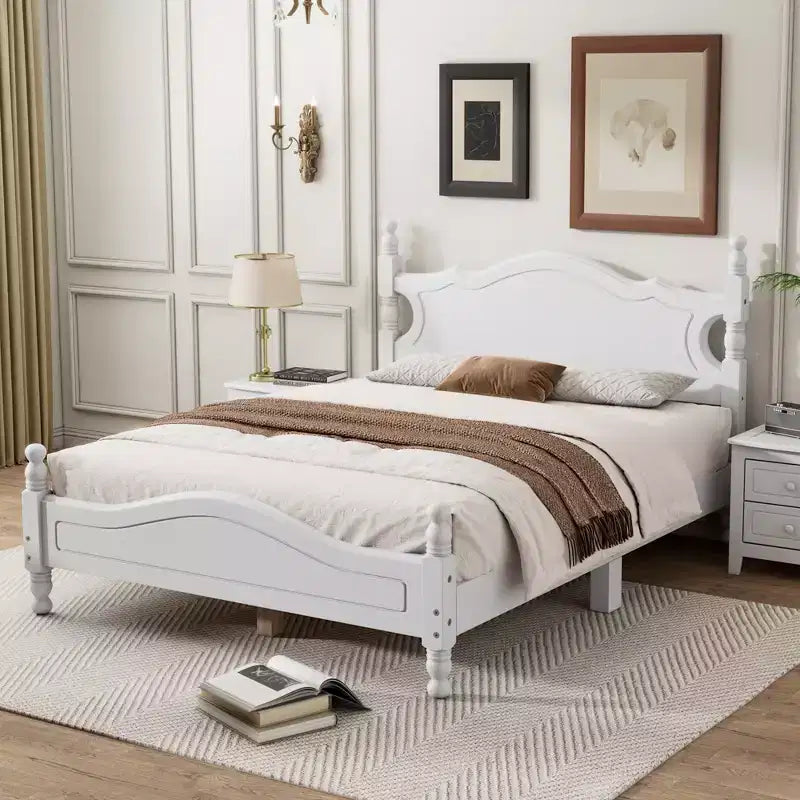 FAMYYT Full Size Wood Platform Bed With Wooden Slat Support, Easy Assembly