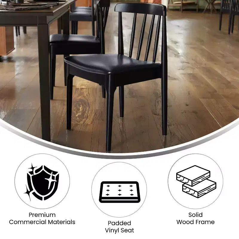 Flash Furniture Chester Commercial Grade Solid Wood Dining Chair with Slatted Backrest and Vinyl Seat