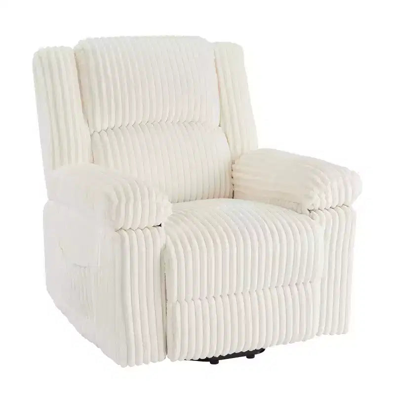 Corduroy Recliner Chair, Manual Recliner Sofa, Thick Padding, Side Pocket, 330Lbs Capacity, Recliner for Living Room, Bedroom, Home Theater, White