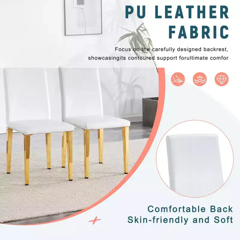 MAYEERTY PU Dining Chairs Set with Gold Metal Legs, Modern Chairs Set for Kitchen Dining Room Living Room