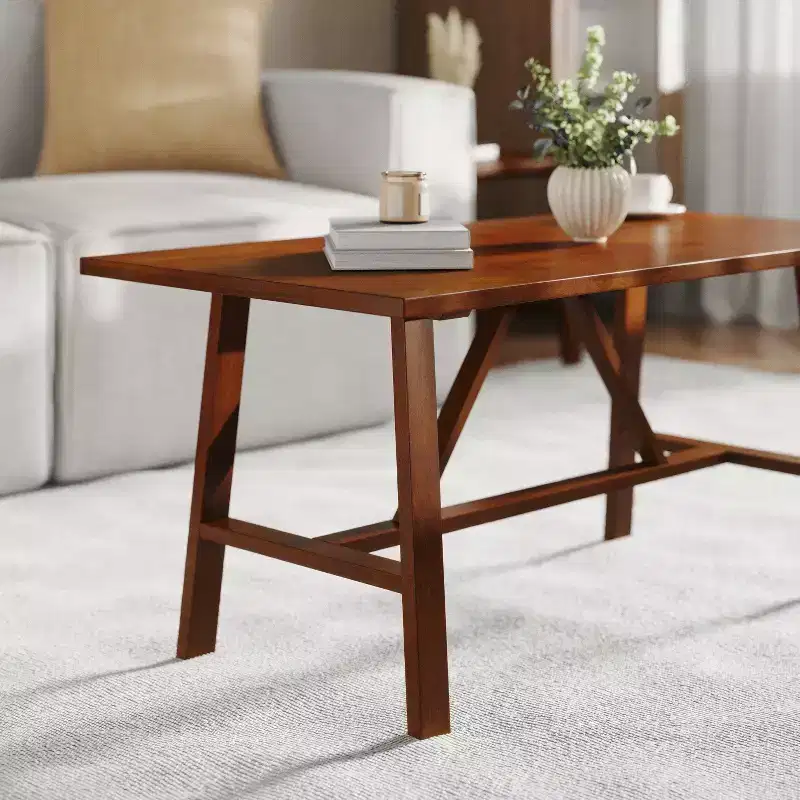 Flash Furniture Eli Solid Wood Farmhouse Coffee Table, Trestle Style Accent Table