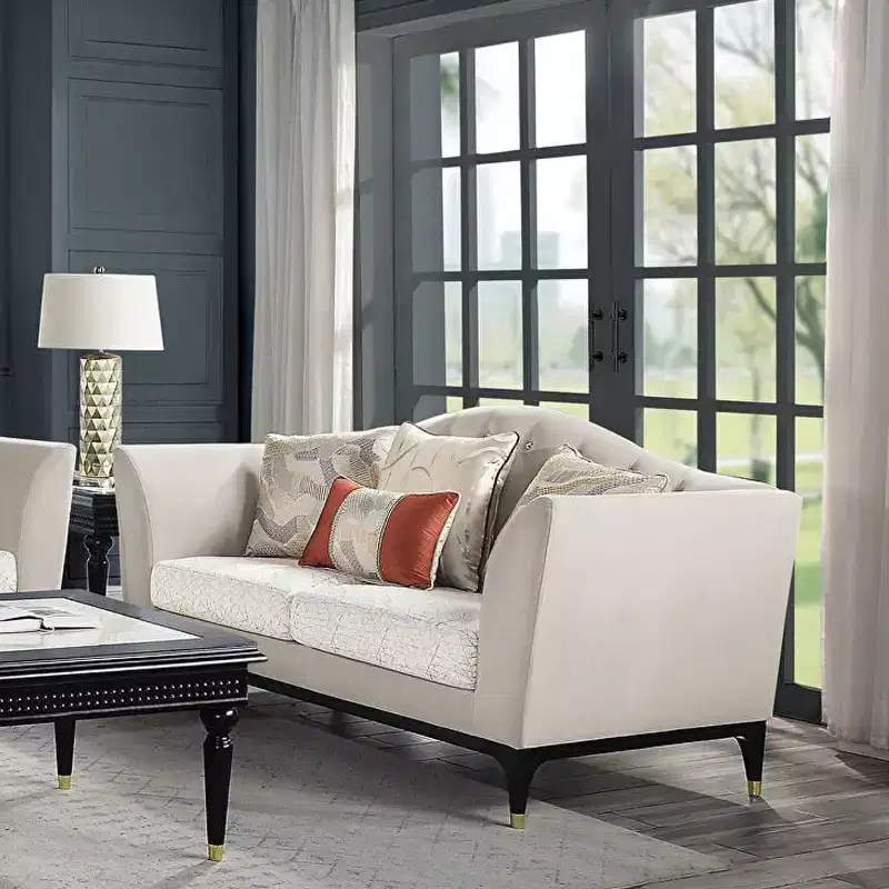 71 Tayden Sofas Beige Velvet: Acme Furniture, Crystal Tufting, Gold Accents