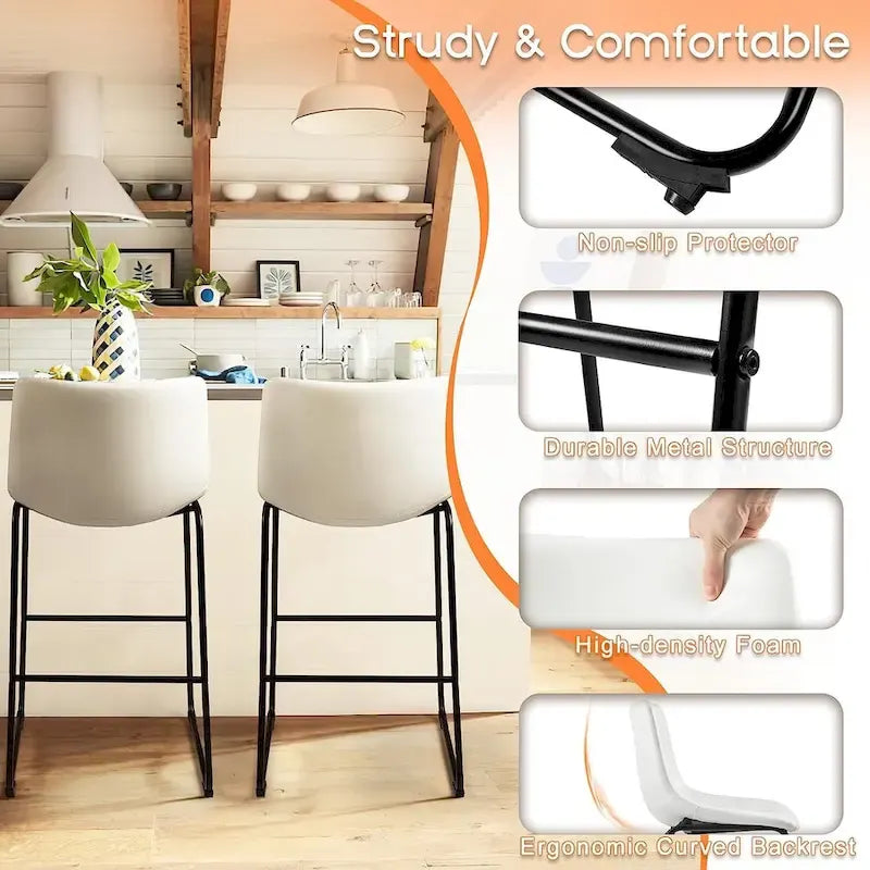 Faux Leather Counter Height Bar Stool with Iron Frame, 30 Inch