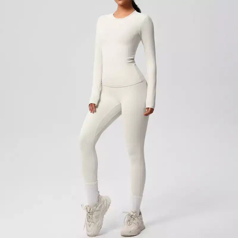 Anna-Kaci Active Women's Long Sleeve Crew Neck Top and High Waist Leggings Set with Slim Fit Design