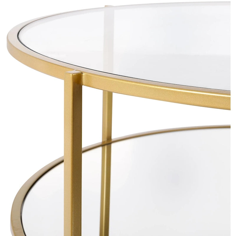 Glass Round Coffee Table 14H x 36W x 36D Two-Tier Metal Frame