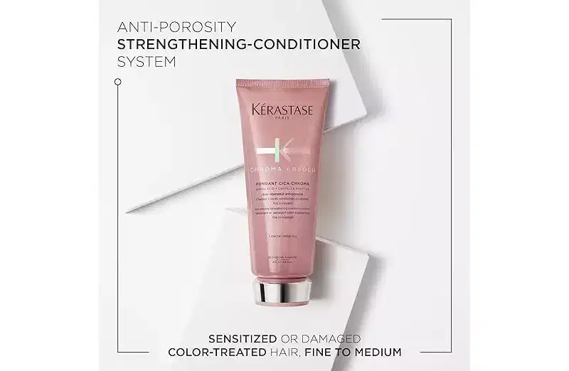 Kerastase Chroma Absolu Bain Riche Chroma Respect Shampoo 8.5 oz & Conditioner for Coloured Hair 6.7 oz For Damaged Color-Treated Hair.