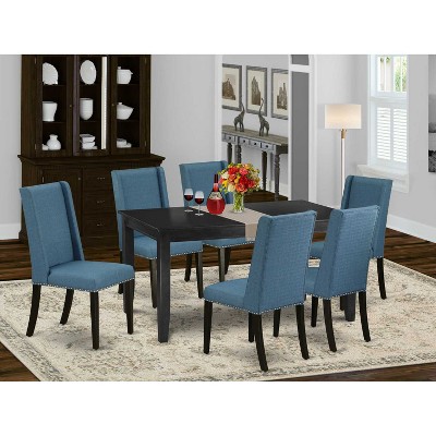 HomeStock 7-Piece Black Finish Solid Wood Top Dining Table with 6-Parson Chairs