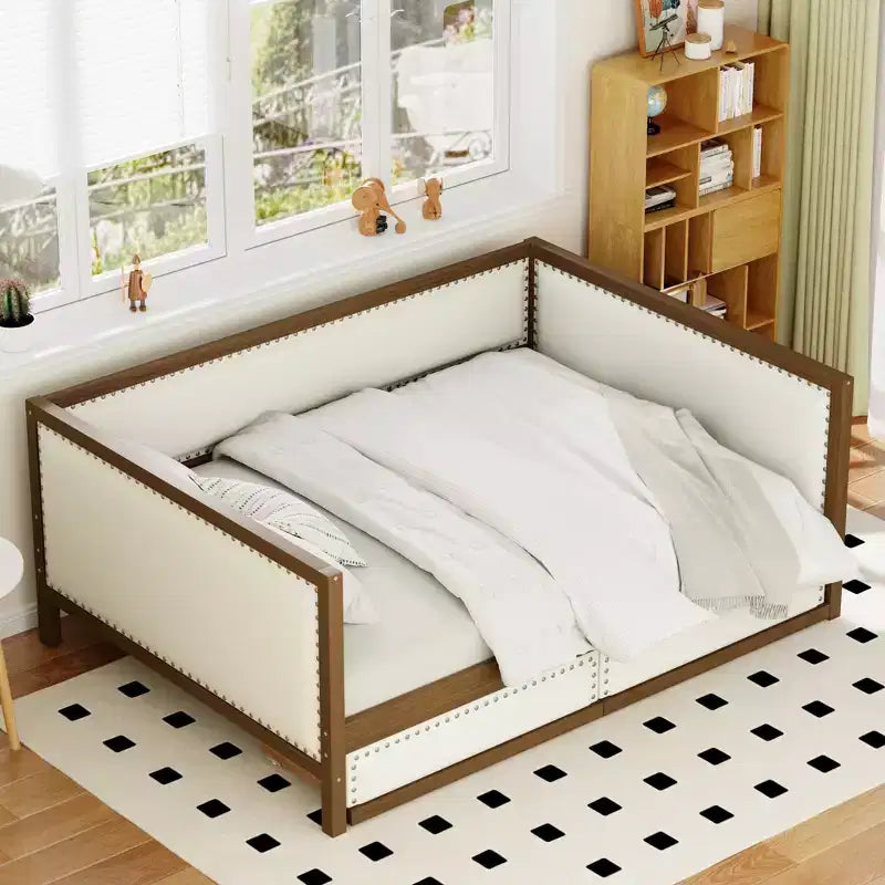 Full Size Upholstered Daybed with Trundle and Nailhead Decoration