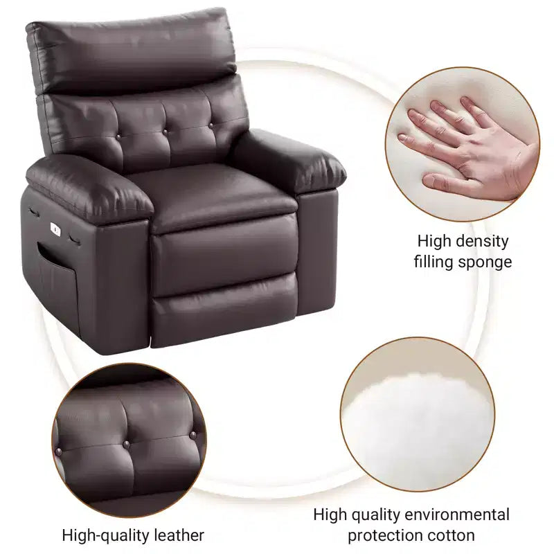 Recliner Chair for Adults, PU Leather Electric Rocker Recliner, 270 Degree Swivel Chair with Side Pocket, Modern Massage Sofa for Living Room Bedroom
