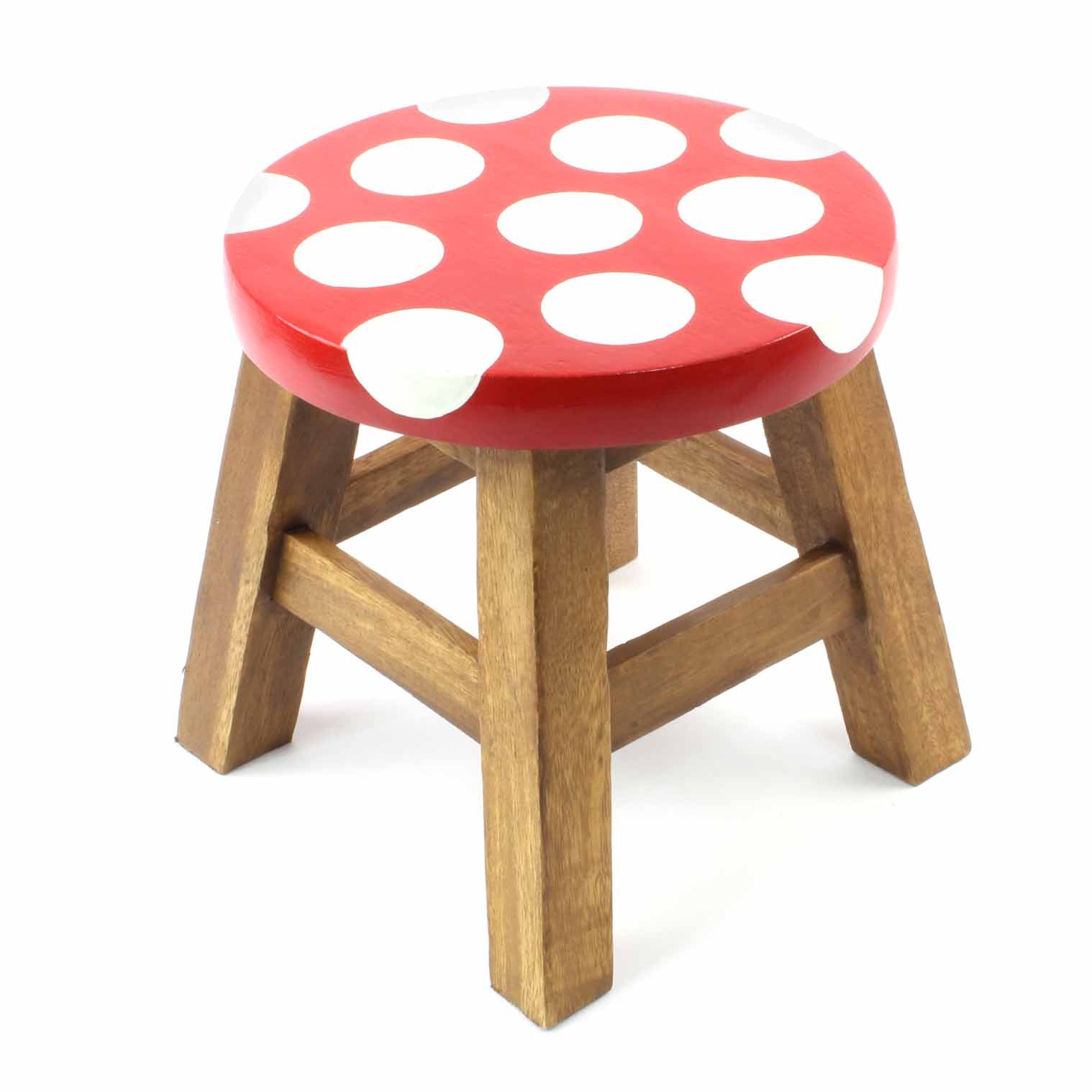 Mushroom Painted Raintree Wood Stool