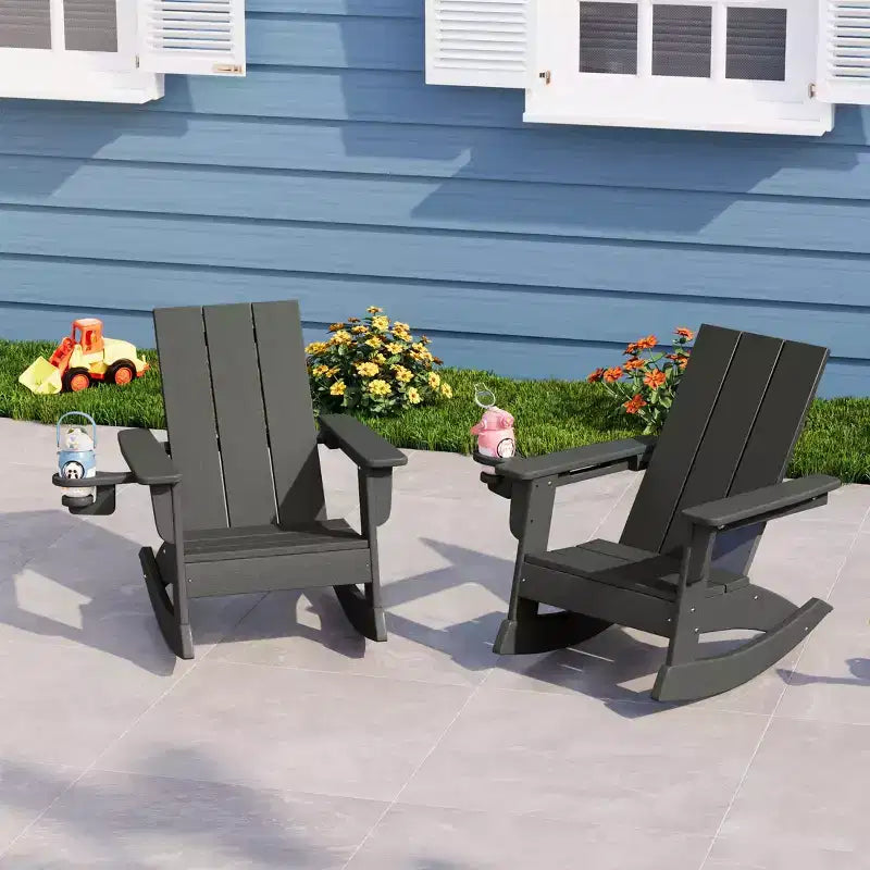 WestinTrends Ashore Outdoor HDPE Plastic Preschool Toddler Modern Adirondack Rocking Chairs (Set of 2)