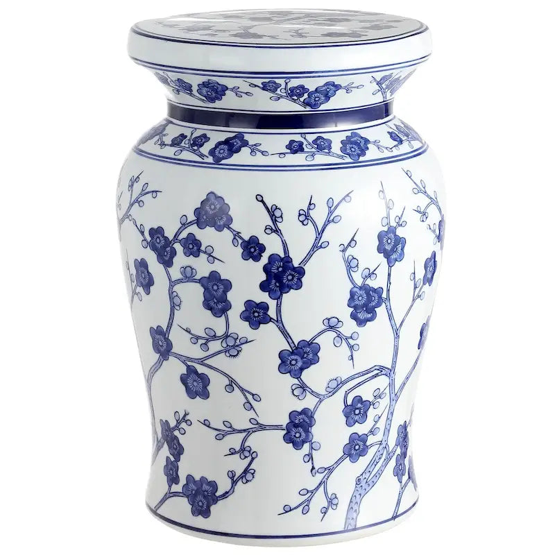 Cherry Blossom 17.7 Ceramic Garden Stool, White/Blue by JONATHAN Y