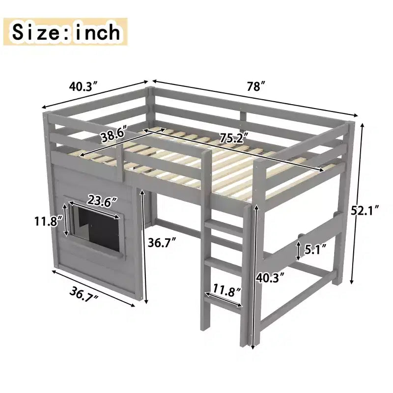Bellemave Loft Bed with Built-in Bookshelf and High-quality Safety Rails,Solid Wood Loft Bed Frame with a Playful Sliding Chalkboard
