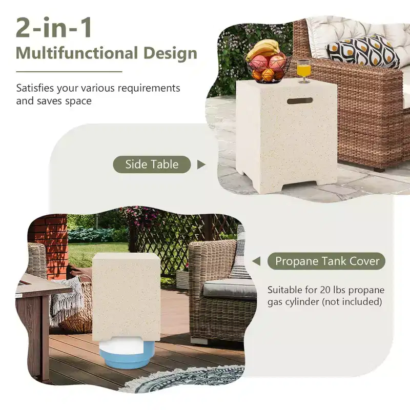 Costway 16'' Terrazzo Hideaway Tank Table 20 lbs Propane Gas Holder with Protective Cover