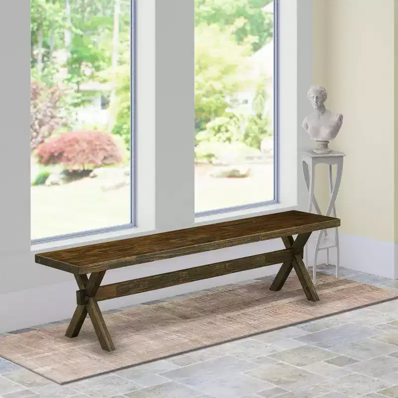 X-Style Modern Dining Room Bench with Wooden Seat, 72x15x18 Inch, Espresso