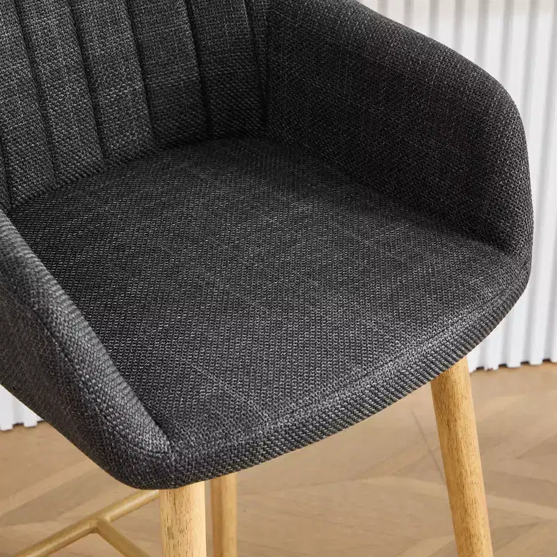 Zeus & Ruta Modern Linen Upholstery Bar Stools Set of 2 with Back, Armrest & Wood Legs, Kitchen Island Height