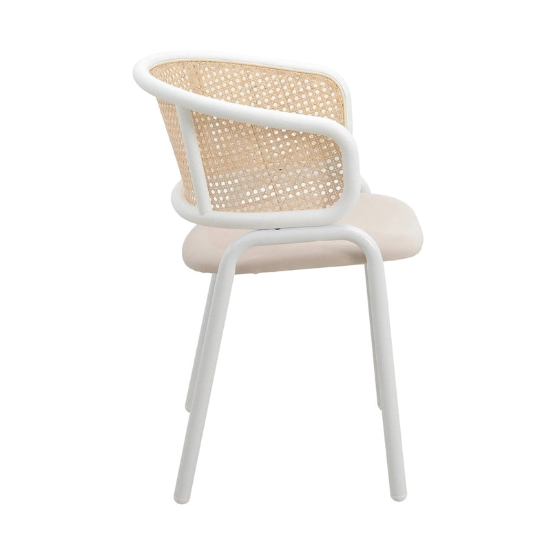 Modern Stylish Dining Arm Chair with Rattan Back and Steel Legs