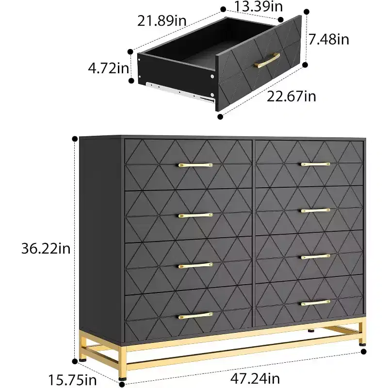 Dresser for Bedroom with 8 Drawer, TV Stand Dressers Chest of Drawers Large Wood Dresser for Storage and Organization