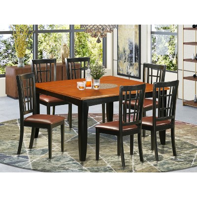 HomeStock 7-Piece Square Black & Cherry Finish Solid Wood Top Dining Table with 6-Chairs