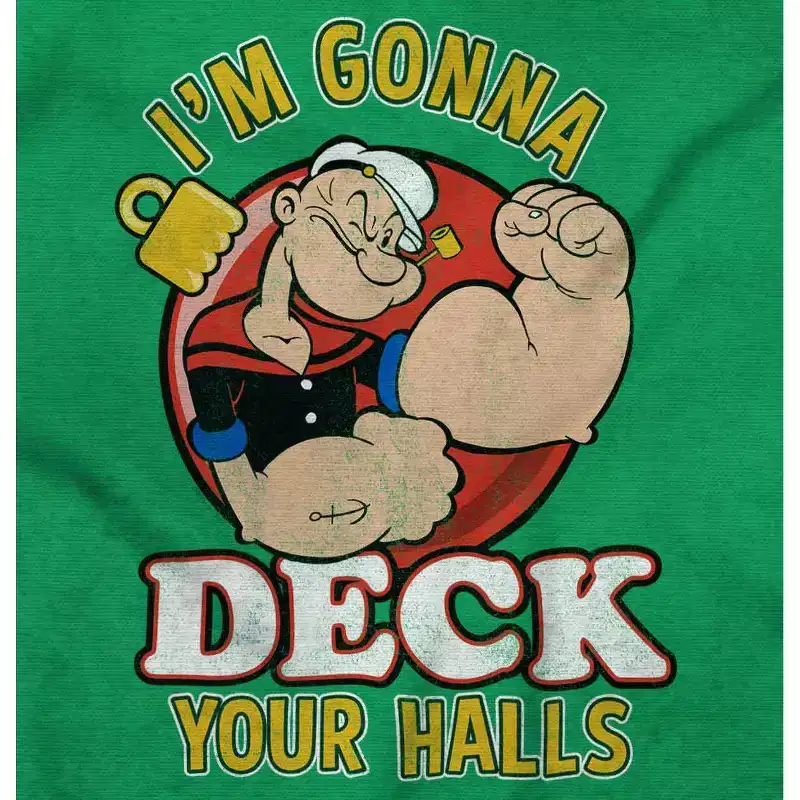 Popeye Deck Your Halls Christmas Graphic T Shirt Men or Women Brisco Brands