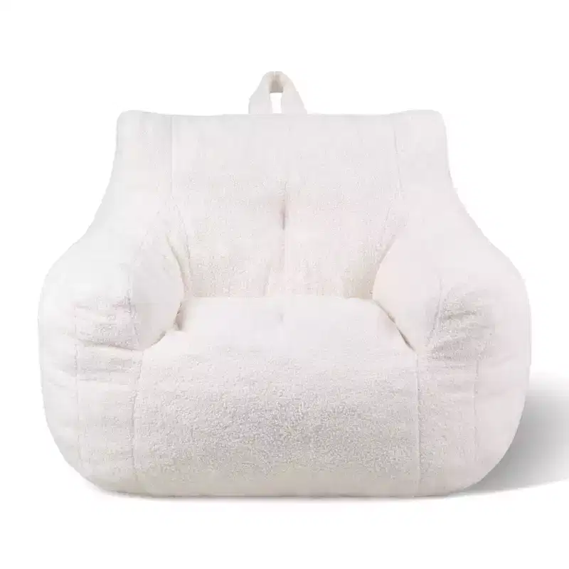 VEVOR Bean Bag Chair, 3 feet Bean Bag Chair with Soft Armrests and Storage Pocket, 25D Memory Foam Filled with Soft Teddy Velvet Cover, White