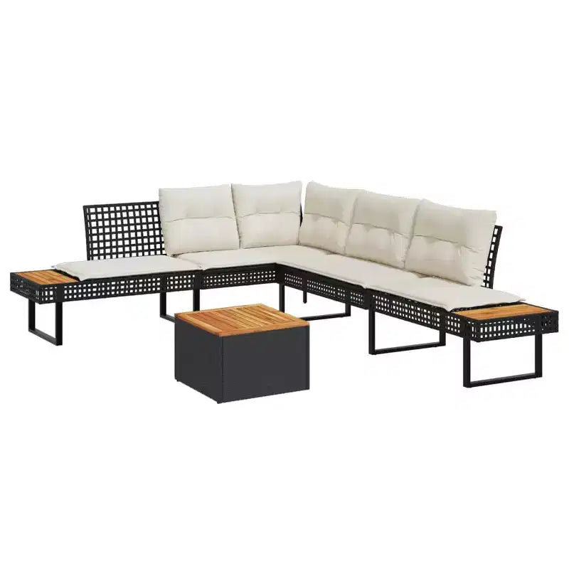 vidaXL 2 Piece Patio Sofa Set with Cushions Outdoor Poly Rattan and Acacia