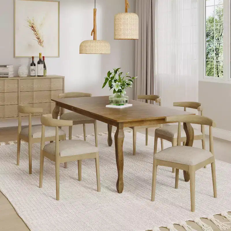 Christopher Knight Home Aubrietta 7-Piece Dining Set with Extendable Table and Upholstered Chairs, Linen/Natural