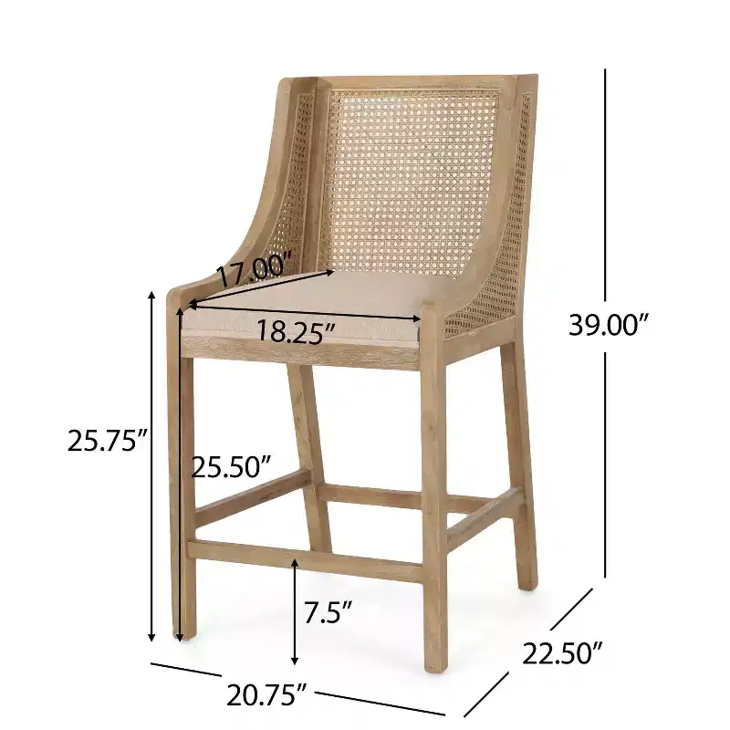Christopher Knight Home 25.5" Cataldo Wood and Cane Upholstered Counter Height Barstool Beige/Natural