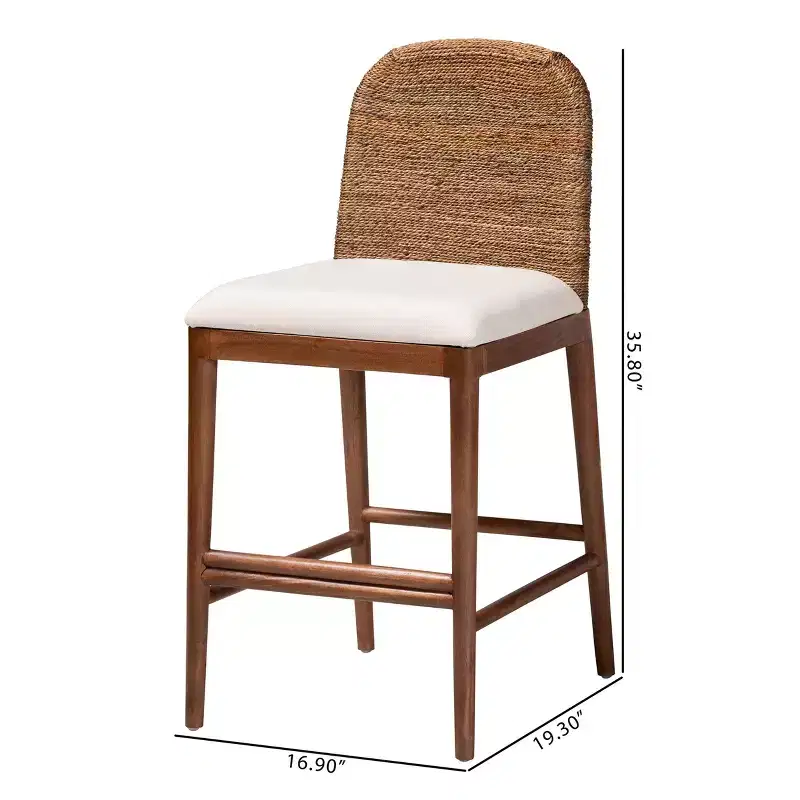 bali & pari Nadim Natural Seagrass and Acacia Wood Counter Height Barstool Set White/Natural: Polyester Upholstery, Spot Clean
