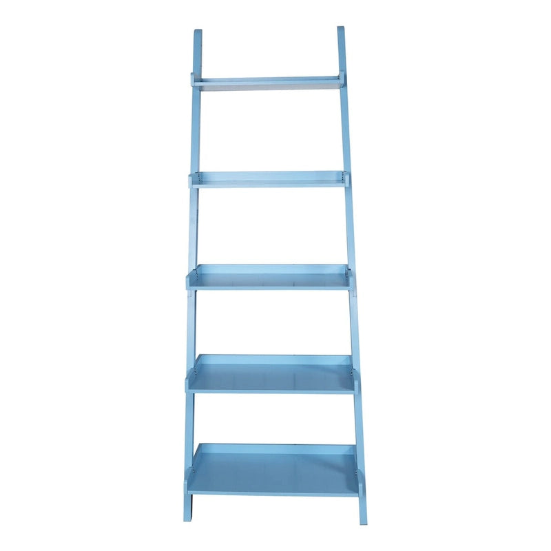 5-Tier Leaning Ladder Shelf Bookcase with Solid Wood Legs