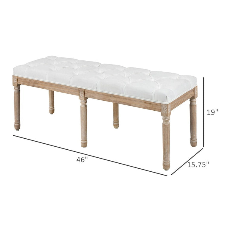 46 in. Upholstered Cream White Bedroom End-of-Bed Bench, Button Tufted with Wood Legs