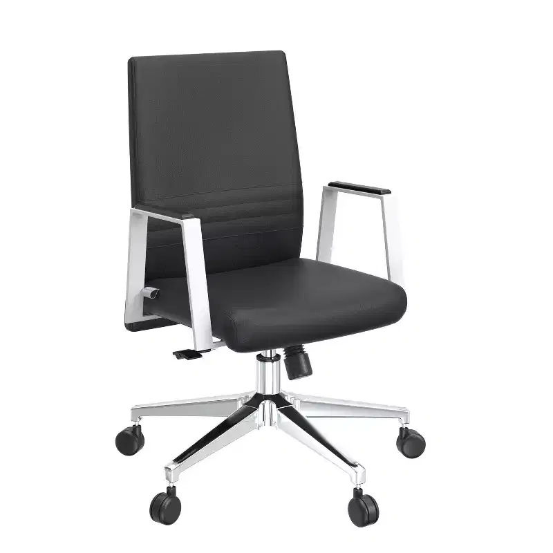 45 in.H Adjustable Height Black Faux Leather Ergonomic Office Chair with Adjustable Lumbar Support