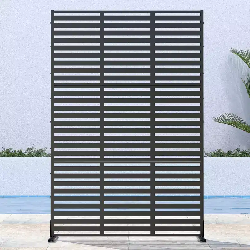 Triple-Width Black Galvanized Steel Louvered Screen | 183H x 120W x 40D cm