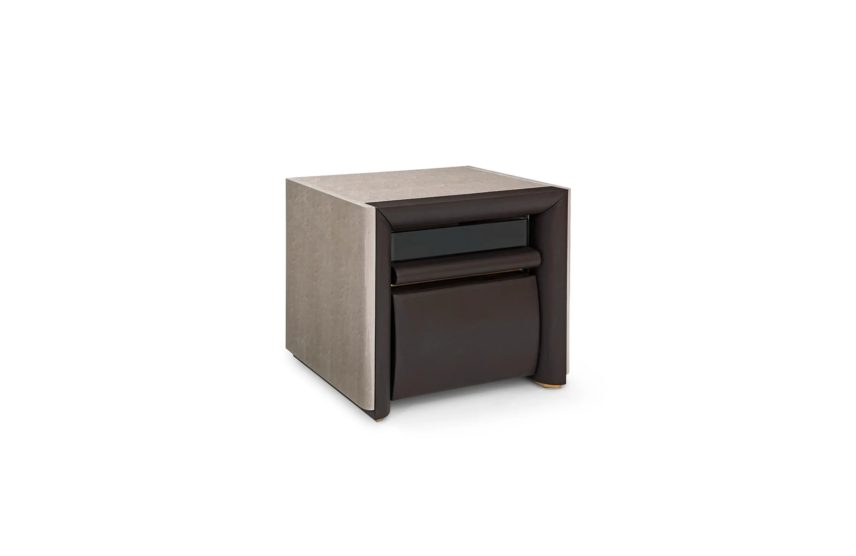 Contemporary Leather Nightstand W012B11 Turri Style Madison Bedside Table