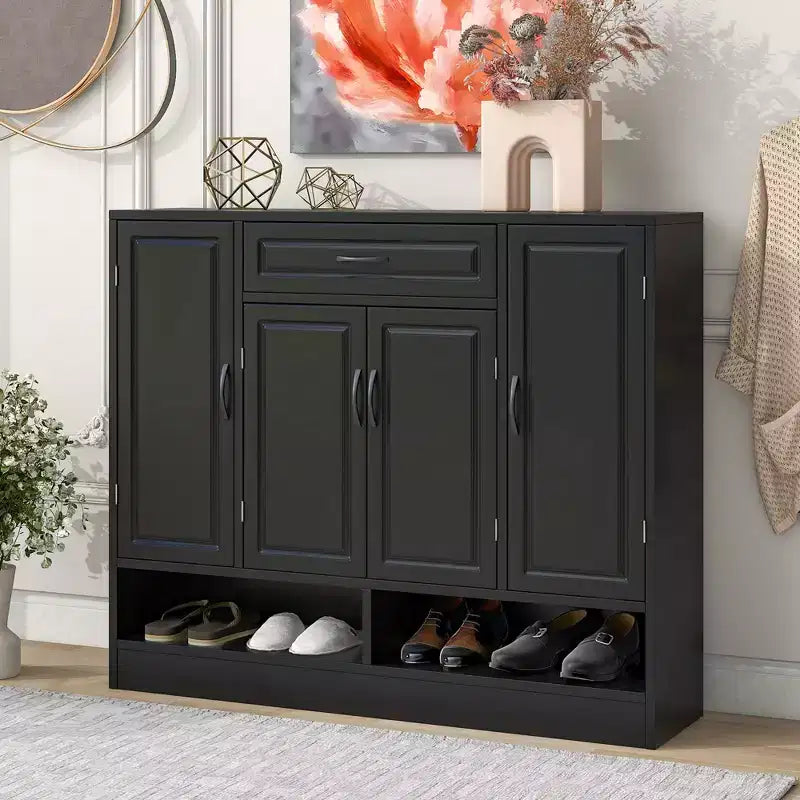 Okak Shoe Cabinet, Storage Cabinet with 4 Doors, 1 Drawer and Adjustable Shelves, Entryway Cabinet for Entryway, Living Room