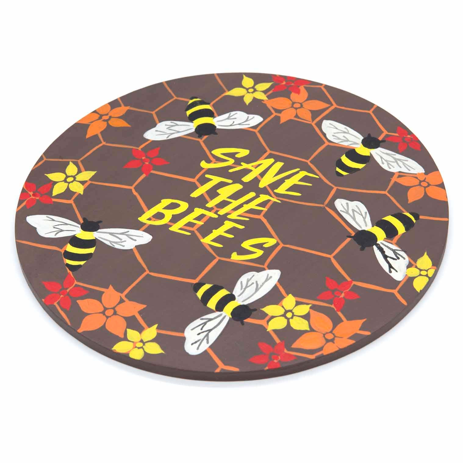 Save the Bees Round Wood Plaque